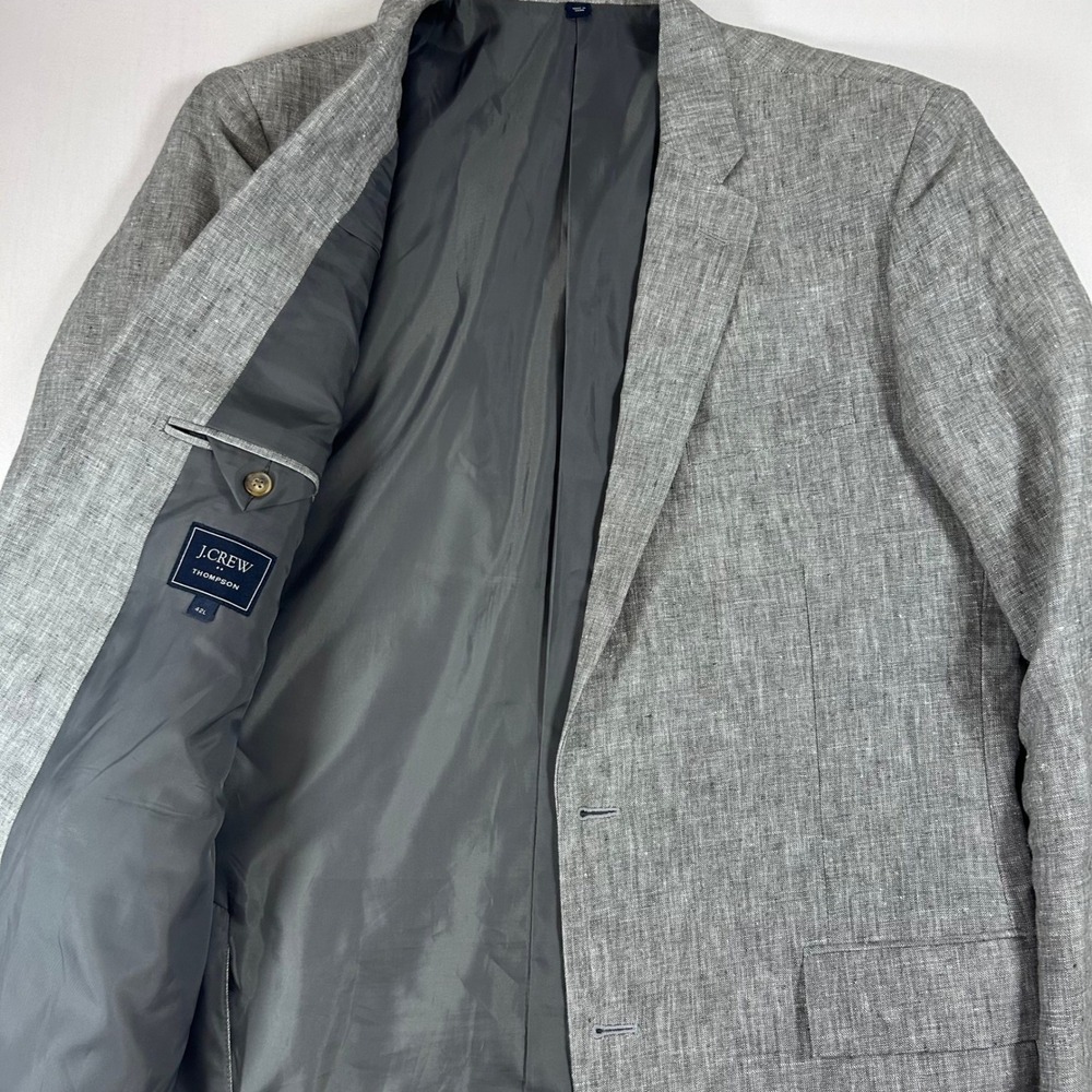 J.Crew Thompson Blazer Mens 42L Gray 100% Linen Sport Coat Two Button Jacket
